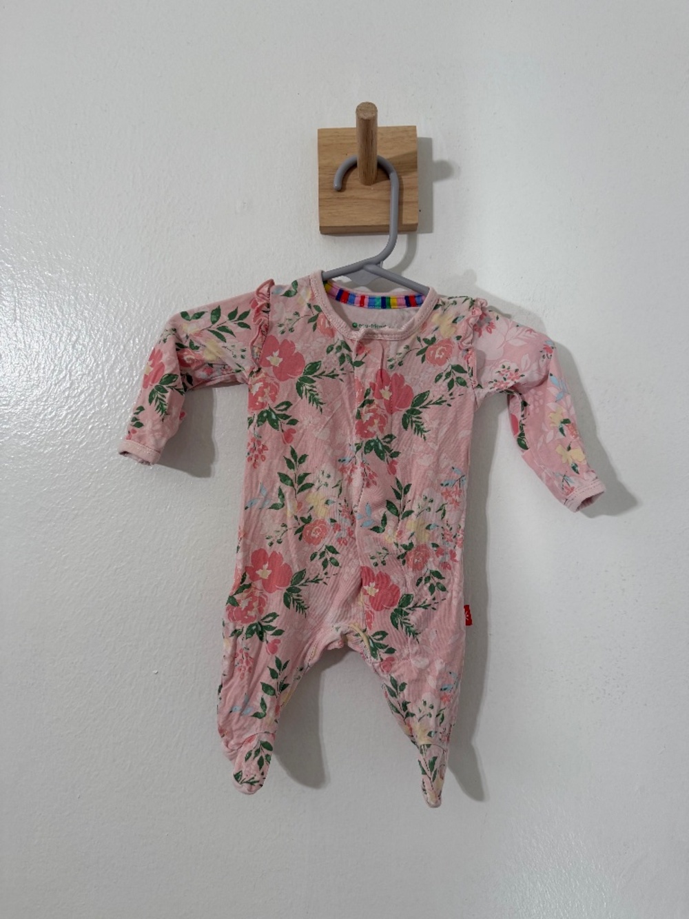 Magnetic Me Pink Floral Ruffle Footed Sleeper One Piece Preemie Modal